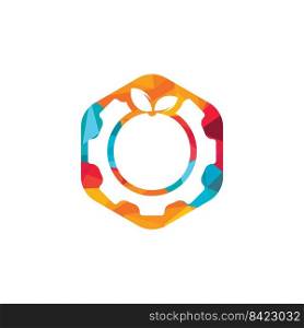 Gear with fresh orange logo design. Cog wheel and fruit vector icon logo design 