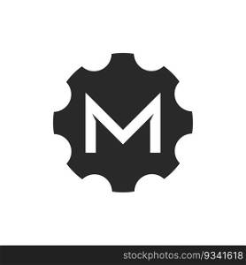 Gear with M letter initial illustration logo icon vector flat design template