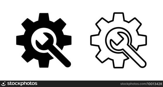 Gear wrench icon. Settings isolated icon or signs in line design. Preferences or configurations icon for apps and websites. Stock vector. EPS 10