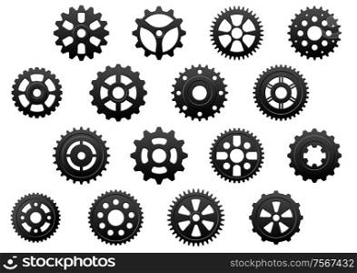 Gears and pinions silhouettes set for technology, engineering and industrial design