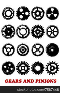 Gears and pinions symbols set isolated on white background for technology, industrial, engineering or logo design