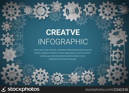 Gears cogwheels for Infographic template, Engineering tech progress business presentation concept, processes, parts, options. Vector illustration.