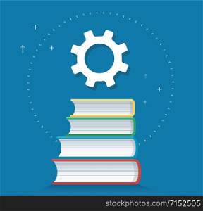 gears icon on books icon design vector illustration, education concepts