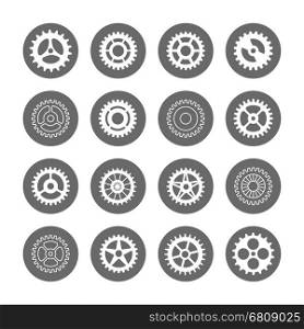 Gears icon set in circles. Gears icon set in circles isolated on white background. Vector illustration