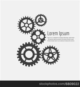 Gears icons combination background. Gears icons combination. Team work concept on grey backdrop. Vector gears background
