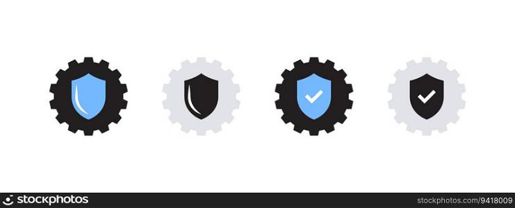 Gears with shield. Machine gear icons. Gear wheel collection. Vector scalable graphics