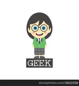 geek girl cartoon character theme vector art illustration. geek girl cartoon