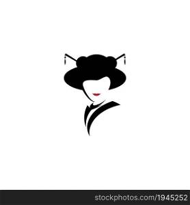 Geisha face kimono traditional style logo vector