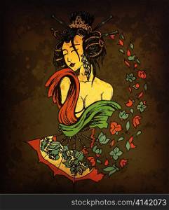 geisha on grunge background vector illustration