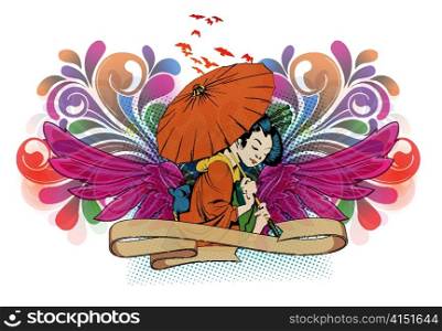 geisha with wings vector illustration