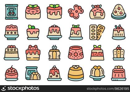 Gelatin icons set outline vector. Health dessert. Delicious kids thin line color flat on white isolated. Gelatin icons set vector line color
