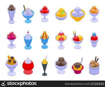 Gelato bowl icons set isometric vector. Ice cream. Conce cup. Gelato bowl icons set isometric vector. Ice cream