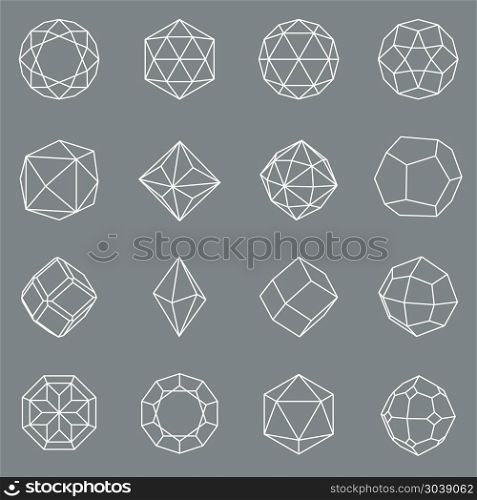 Gem crystal geometric shapes vector set. Gem crystal geometric shapes set. Linear polygon stone or diamond, vector illustration