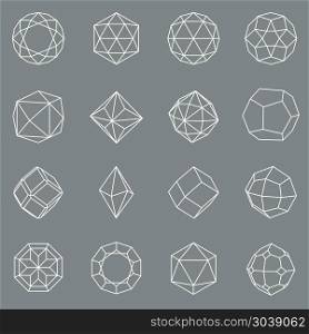 Gem crystal geometric shapes vector set. Gem crystal geometric shapes set. Linear polygon stone or diamond, vector illustration
