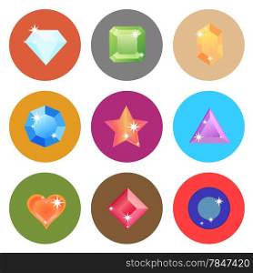 Gem stone flat color icons on white background, stock vector