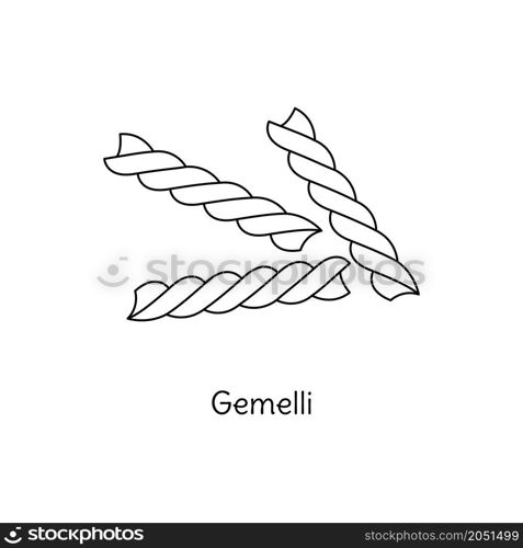 Gemelli pasta illustration. Vector doodle sketch. Traditional Italian food. Hand-drawn image for engraving or coloring book. Isolated black line icon. Editable stroke.