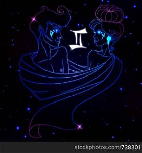 Gemini zodiac sign, horoscope symbol, vector illustration