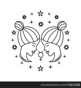 Gemini zodiac sign in line art style on white background.. Gemini zodiac sign