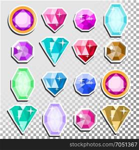 Gems Isolated Vector. Precious Stones Shimmer And Shine. Multicolored Round Brilliant Cut, Top View. Isolated Illustration. Precious Stones Set Vector. Cartoon Jewels, Precious Diamonds Gem. Isolated Illustration