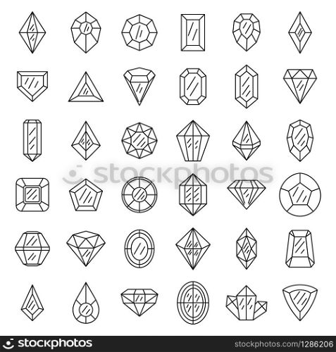 Gemstone icons set. Outline set of gemstone vector icons for web design isolated on white background. Gemstone icons set, outline style