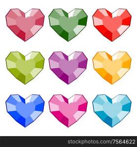 Gemstones in the shape of a heart. Isolated vector image. Eps 10