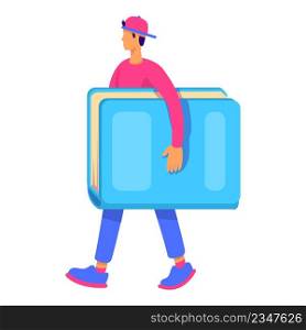 Gen z kid holding big book semi flat color vector character. Walking figure. Full body person on white. Purchasing books online simple cartoon style illustration for web graphic design and animation. Gen z kid holding big book semi flat color vector character