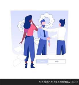 Gender discrimination at a workplace isolated concept vector illustration. Woman feels lonely at work, gender discrimination, human resources, staffing idea, pursue career vector concept.. Gender discrimination at a workplace isolated concept vector illustration.