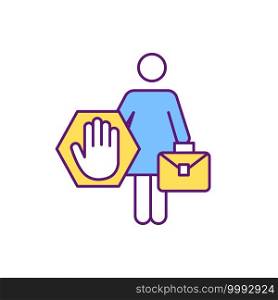 Gender discrimination at workplace RGB color icon. Equal rights. Female co-worker. Discriminating against female workers. Sexual harassment and wage discrimination. Isolated vector illustration. Gender discrimination at workplace RGB color icon