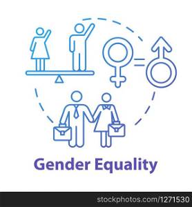 Gender equality blue concept icon. Sex discrimination. Womens empowerment. Human rights. Feminist movement idea thin line illustration. Vector isolated outline RGB color drawing