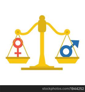 Gender equality concept. Pink and blue gender symbol balanced on weight. Gender and sexual equality concept. Male and female sex symbol on scales. Neutrality between people.. Gender equality concept. Gender symbols balancing in a scale.