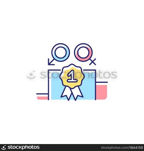 Gender equality RGB color icon. Enjoy equal rewards. Gender parity. Male and female compete together equally. Gender-balanced participation. Isolated vector illustration. Simple filled line drawing. Gender equality RGB color icon