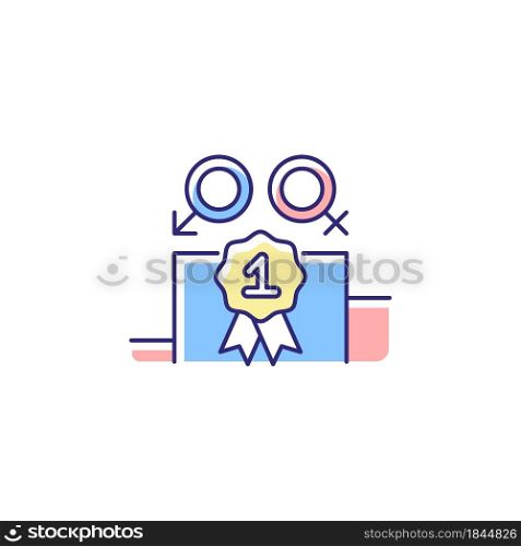 Gender equality RGB color icon. Enjoy equal rewards. Gender parity. Male and female compete together equally. Gender-balanced participation. Isolated vector illustration. Simple filled line drawing. Gender equality RGB color icon