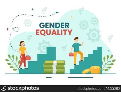 Gender Equality Vector Illustration with Men and Women Character on the Scales Showing Equal Balance and Same Opportunities in Hand Drawn Templates