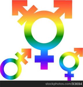 Gender inequality and equality icon symbol. Male Female girl boy woman man transgender icon. Mars vector symbol illustration.. Gender inequality and equality transgender icon. Genger rainbow vector symbol isolated.