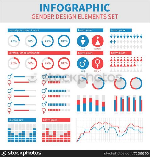 Gender infographic design. Male and female combination. Flat interface. Vector abstract colorful background illustration. Graphic elements set.