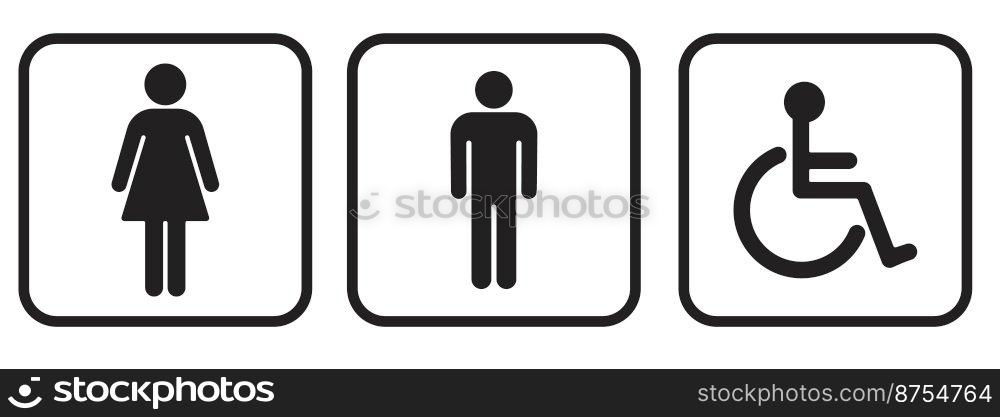 Gender line icon set on white backgrounds. Gender icon Man and Woman icon isolated minimal design. Toilet line icon, outline vector sign, linear style pictogram isolated on white. WC symbol, vector
