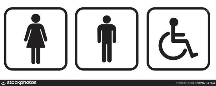 Gender line icon set on white backgrounds. Gender icon Man and Woman icon isolated minimal design. Toilet line icon, outline vector sign, linear style pictogram isolated on white. WC symbol, vector