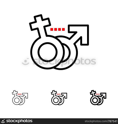 Gender, Male, Female, Symbol Bold and thin black line icon set