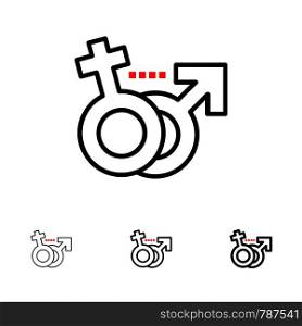Gender, Male, Female, Symbol Bold and thin black line icon set