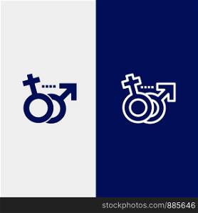 Gender, Male, Female, Symbol Line and Glyph Solid icon Blue banner Line and Glyph Solid icon Blue banner