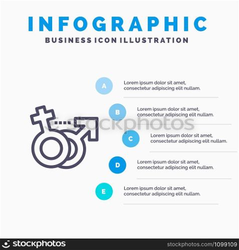 Gender, Male, Female, Symbol Line icon with 5 steps presentation infographics Background