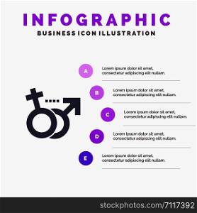 Gender, Male, Female, Symbol Solid Icon Infographics 5 Steps Presentation Background