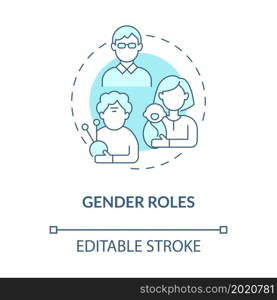 Gender roles blue concept icon. Moral norms for man woman people. Person participation in community abstract idea thin line illustration. Vector isolated outline color drawing. Editable stroke. Gender roles blue concept icon