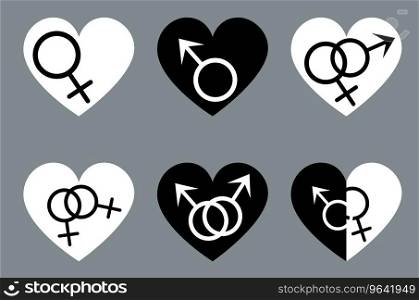 Gender signs in heart homosexual relationship Vector Image