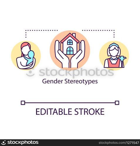 Gender stereotypes concept icon. Sexes traditional roles, male and female inequality, sexism idea thin line illustration. Vector isolated outline RGB color drawing. Editable stroke