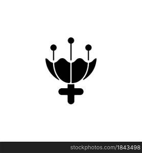 Gender symbol for female black glyph icon. Triple moon sign. Flower symbolism. Representing purity and virginity. Femininity attribute. Silhouette symbol on white space. Vector isolated illustration. Gender symbol for female black glyph icon