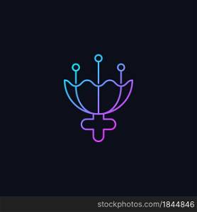 Gender symbol for female gradient vector icon for dark theme. Triple moon sign. Flower symbolism. Femininity attribute. Thin line color symbol. Modern style pictogram. Vector isolated outline drawing. Gender symbol for female gradient vector icon for dark theme