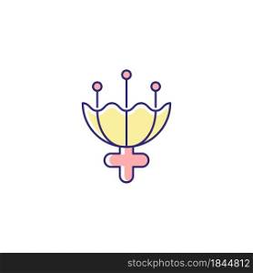 Gender symbol for female RGB color icon. Triple moon sign. Flower symbolism. Representing purity and virginity. Femininity attribute. Isolated vector illustration. Simple filled line drawing. Gender symbol for female RGB color icon