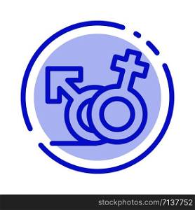 Gender, Symbol, Male, Female Blue Dotted Line Line Icon