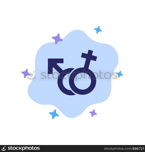 Gender, Symbol, Male, Female Blue Icon on Abstract Cloud Background